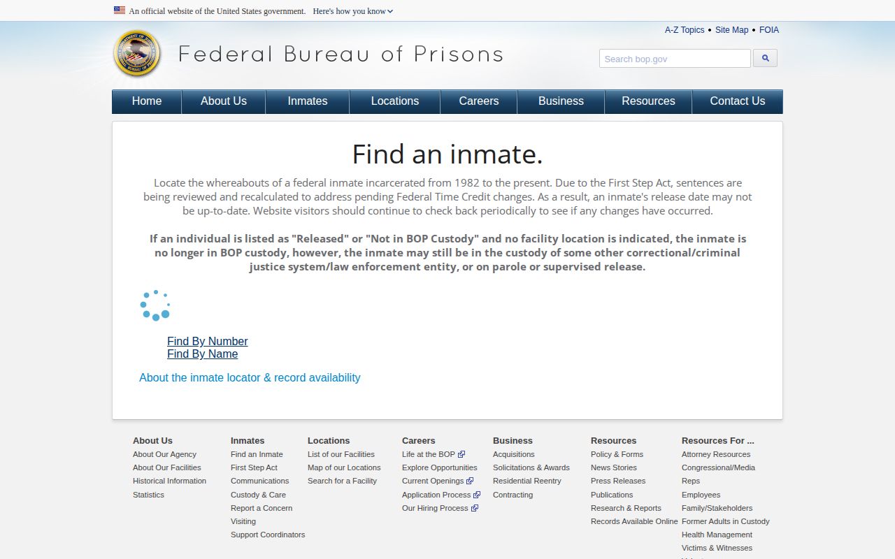 Federal release record locator used for Peoria County federal inmates