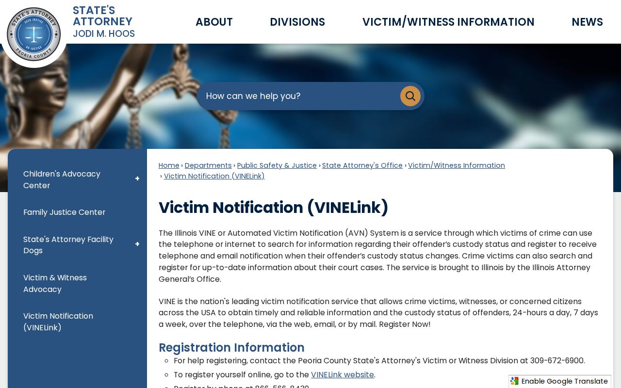 Peoria County local VINE registration assistance page