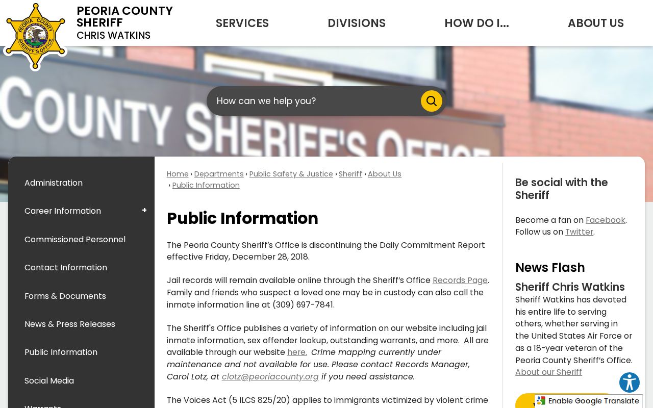 Peoria County release records notice ending the Daily Commitment Report